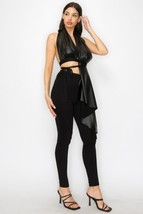 Women&#39;s Black Faux Leather Top Pants Set (M) - £36.37 GBP