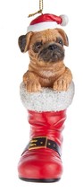 Santa Boot PUG FAWN Dog Breed Resin Christmas Ornament - £7.86 GBP