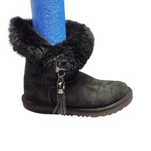 UGG Classic Tassle Charm Winter Ankle Boots Girls Size 4 Black Leather F... - $51.07