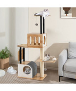 Modern Tall Cat Tower with Double Condos with Dangling Balls and Sisal C... - $317.97 CAD