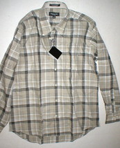 New Mens XL NWT Guy Laroche Homme France Designer Shirt Tan Black Linen Plaid  - £70.45 GBP