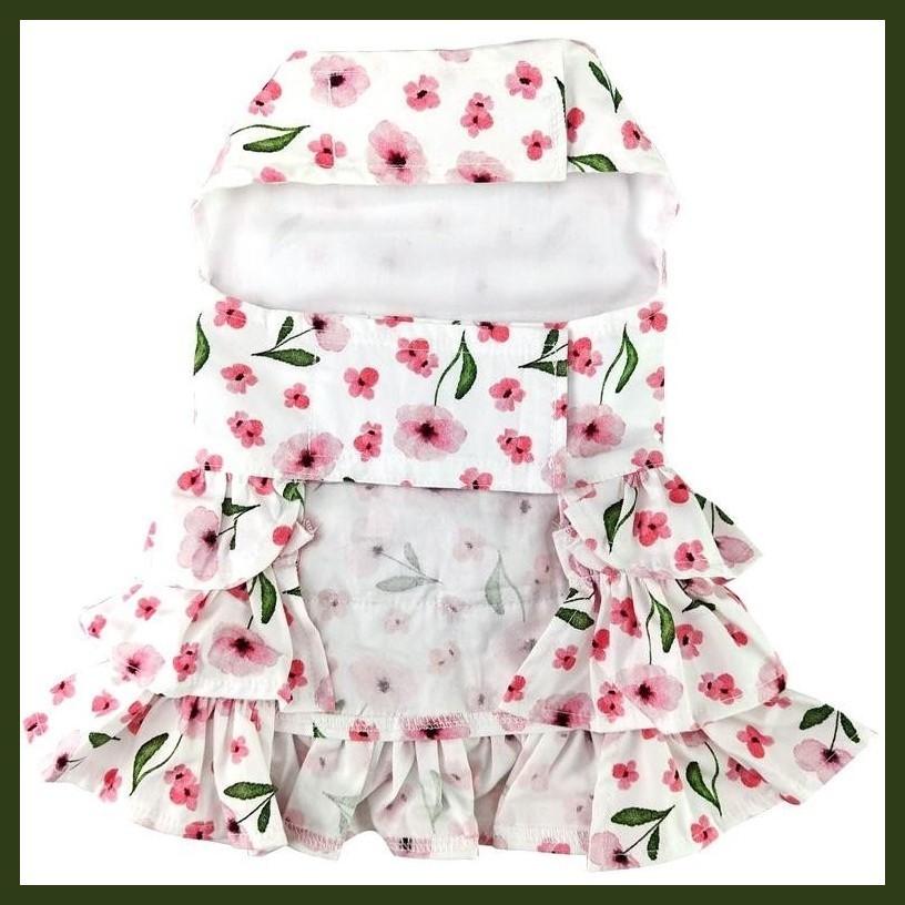 NWT Doggie Design Pink Floral 3 Tiered Ruffle Dress w/ Matching Leash XS S M Item image 5