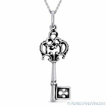 Antique-Style Skeleton Key Luck Charm Pendant &amp; Necklace in .925 Sterling Silver - £16.52 GBP+