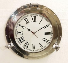 Antique Marine Brass Ship Porthole Clock 17&quot; Nautical Wall Clock Home Decor - £72.27 GBP