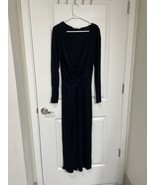 Peruvian connection Black Long Sleeve Maxi Dress Deep V-Neck Draped Fron... - $85.06 CAD