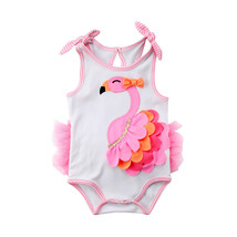 NEW Baby Girls Flamingo White Sleeveless Ruffle Romper Sunsuit Jumpsuit - £8.83 GBP