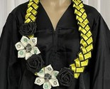 Graduation Money Lei Flower Yellow Gold &amp; Black Roses Four Braided Ribbons - $62.37