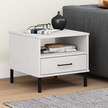 Bedside Table with Metal Legs White Solid Wood Pine OSLO - £38.96 GBP