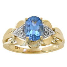 1.52 Carat Oval Cut Blue Topaz &amp; Round Diamond Ring 14K Yellow Gold - $286.11