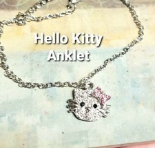 Hello Kitty Ankle Bracelet, Silver Anklet, Crystal Hello Kitty Jewelry, ... - $16.14
