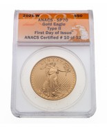 2021-W Burnished 1 Oz. Gold American Eagle T2 ANACS SP70 FDOI W/ Box - $5,718.94 CAD