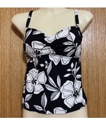 Vintage Lands&#39;End Ladies Tankini swim top Black w&#39;white flowers size 8 - $608.95 MXN