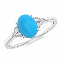ANGARA 8x6mm Turquoise Ring with Trio Diamond Accent in Silver for Women, Girls - £403.12 GBP+