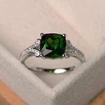 2.50Ct Cushion Simulated Green Emerald Engagement Ring 14K White Gold Plated - $106.19