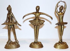 Stunning Set Of 3 Ballerina Ballet Dancer Brass 8&quot; &amp; 9&quot; SCULPTURES/FIGURINES - £171.79 GBP