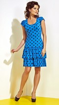 Polka Dot Summer Cap Sleeve Dress European Stretch Knee Length Layered Dress - £51.43 GBP