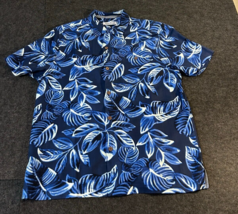 Tommy Bahama Shirt Men&#39;s Size Large Black Blue Hawaiian Floral 100% Silk... - £17.99 GBP