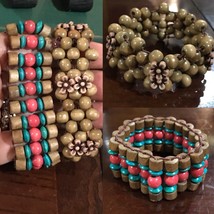 Lot 2psc  Hand Made Mixed color wood bead elastic - £10.79 GBP