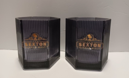 Set/2 The Sexton Hexagonal Single Malt Irish Whiskey Ribbed Black Glass - $23.34