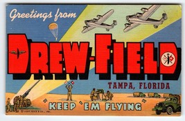 Greetings From Drew Field Tampa Florida Large Letter Linen Postcard Army Planes - £54.25 GBP