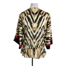 Chicos Womens Shirt Size 1=Medium Black Gold Animal Sheer Short Sleeve - £19.03 GBP