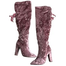 bamboo pink suede knee high heeled side zip boots Size 8.5 - £22.50 GBP