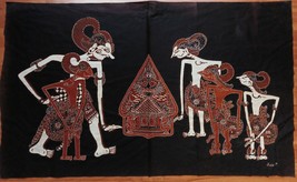 Bali Batik Hand Painting Cotton Fabric Vintage Original Wall Art Signed 58&quot;x34&quot; - £148.39 GBP