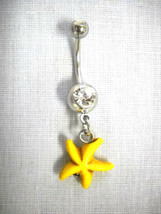 NEW YELLOW STARFISH BEACH FUN 2 SIDED CHARM ON DAZZLING CLEAR CZ BAR BEL... - £4.68 GBP