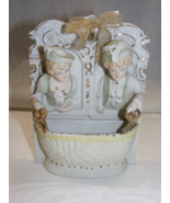 Vintage Porcelain Wall Pocket Japan Victorian Era Couple Watering Flower... - $39.59