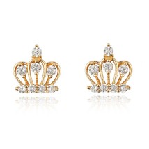14k Yellow Gold Plated Silver CZ Baby Crown Women Children Screw Back Ea... - $28.04