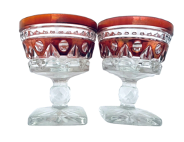 Ruby Red Flashing Park Lane Colony Indiana Glass Two Tall Sherbets Squar... - £17.47 GBP