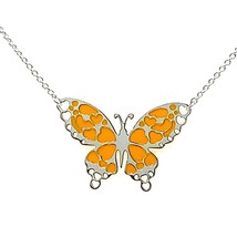 Vtg Sterling Silver Signed 925 Inlay Yellow Enamel Butterfly Link Necklace sz 18 - £30.38 GBP