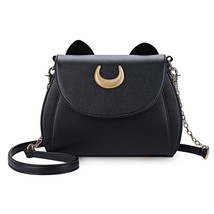 2023 New Sailor Moon Ladies Handbag Black Luna Cat Shape Chain  Bag PU Leather W - £54.06 GBP