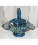 Vintage Iridized Carnival Glass Blue Fruit Basket with Handle 12-f - $1,837.67 MXN