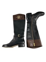 Michael Kors Womens Two Tone Leather Riding Boots Size 5.5 M Black Brown - £64.65 GBP