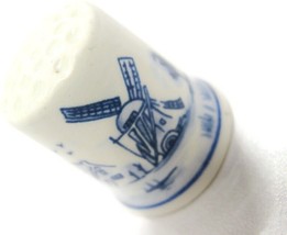 Thimble Blue Deft Farm Houses Windmill On White Porcelain Vintage Blue T... - $14.83