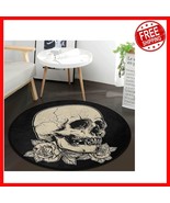 5&#39; Round Skull Flower Area Rug - Non-Slip, Washable Luxury for Stylish I... - $139.10 CAD