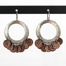 Retired Silpada Hammered Sterling Copper &quot;Coin&quot; Charm Dangle Earrings W1559 HTF - £63.20 GBP