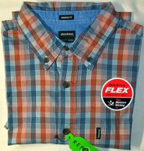 Dickies Relaxed Fit Flex Short Sleeve Button Front Red Blue &amp; White Plaid Shirt - £15.96 GBP