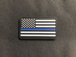 Thin Blue Line PVC US Flag Patch Police SWAT Gang Morale Patch Hook Fastener - £6.05 GBP