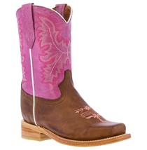 Kids Western Boots Classic Smooth Real Leather Pink Square Toe Botas - $52.24