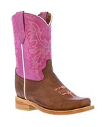 Kids Western Boots Classic Smooth Real Leather Pink Square Toe Botas - £41.52 GBP