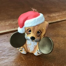 Vintage Enesco Sad Puppy Dog Playing Cymbals with Santa Claus Hat Christmas Tree - £7.60 GBP