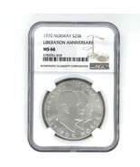 1970 Norvège Argent 25 Kroner Libération Anniversaire Monnaie Classé Ms ... - $114.26 CAD