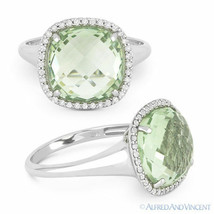 5.35 ct Green Amethyst &amp; Diamond Pave Right-Hand Cocktail Ring in 14k White Gold - £531.56 GBP