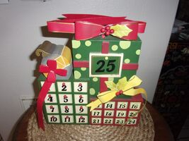 1940&#39;s Wooden Advent Calendar Christmas Count Down painted tin ribbon an... - $147.51
