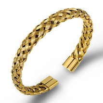 Yellow Gold Woven Bangle Bracelet great to stake with your Watch - £7.50 GBP