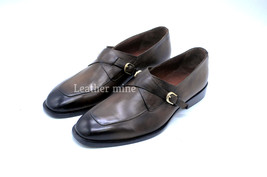 Handmade Leather Monk Strap Brown Dress Men Shoes Genuine Leather Custom Shoes - £126.46 GBP