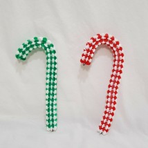 Vintage Candy Cane Pair Christmas Beaded Tree Ornament 6&quot; Plastic Red Green - £15.17 GBP