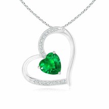 ANGARA Emerald and Diamond Tilted Heart Pendant in 14K Solid Gold | 18&quot; Chain - £1,120.47 GBP